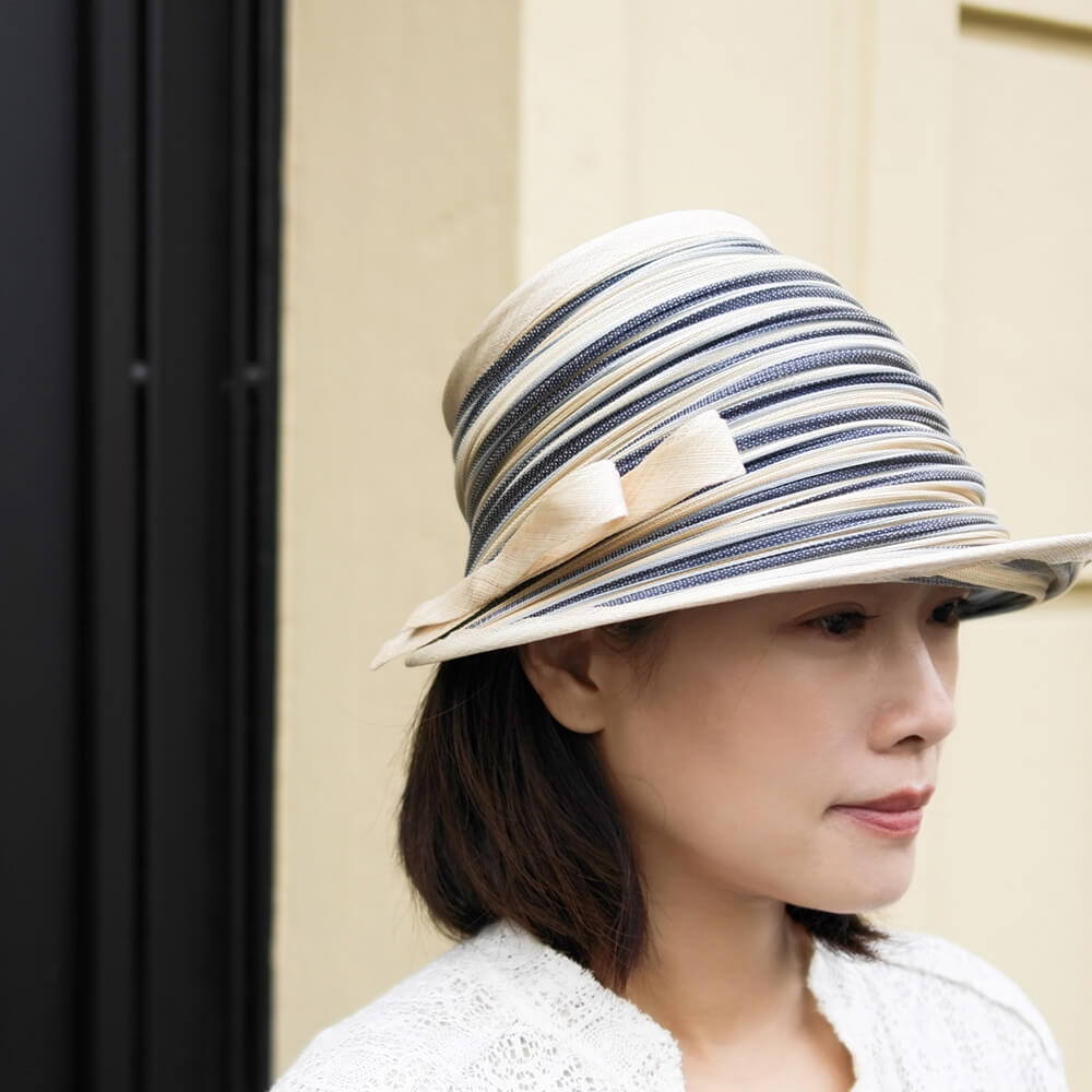 Stripe Foldable Buntal Hat With Bow