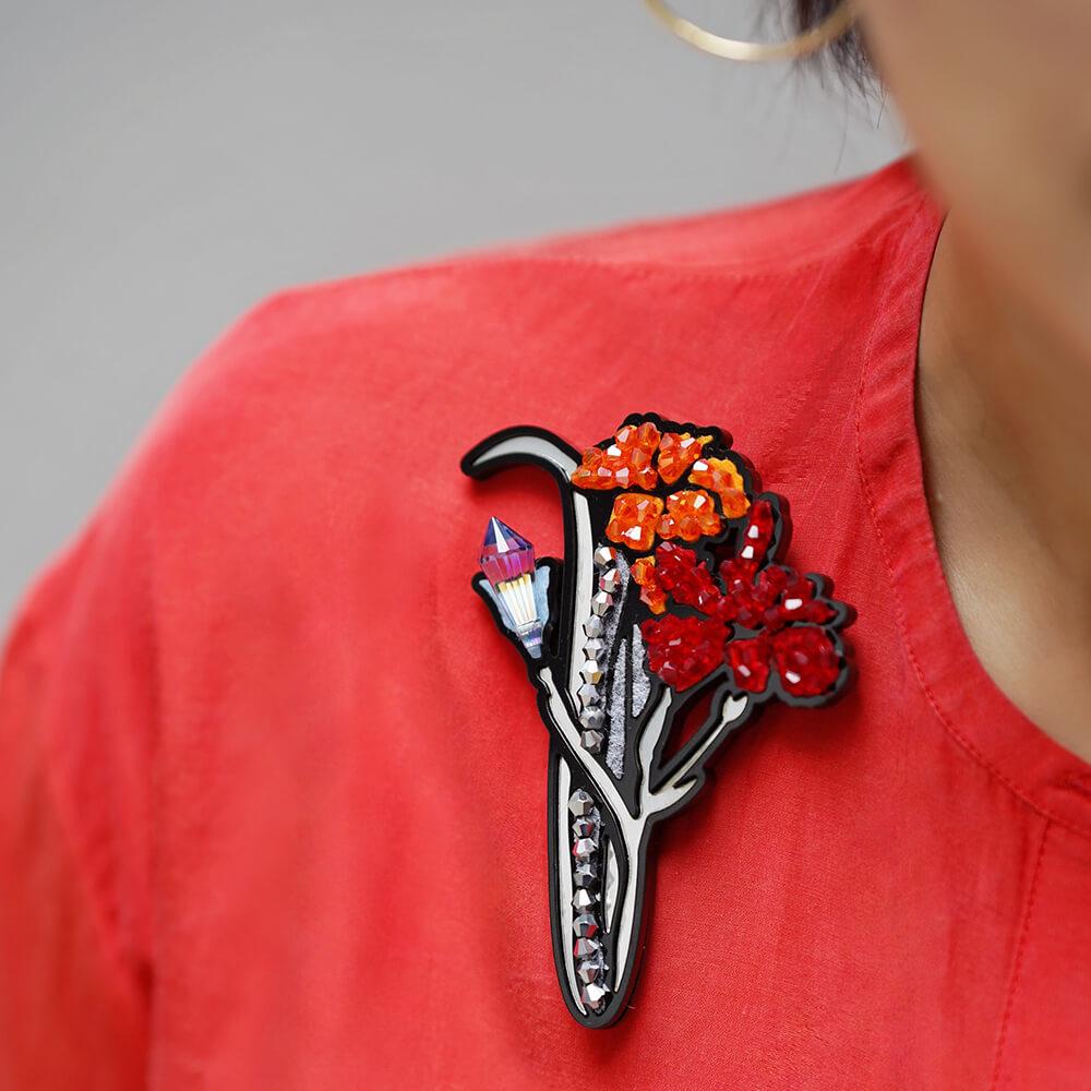 Red Carnations Magnetic Brooch